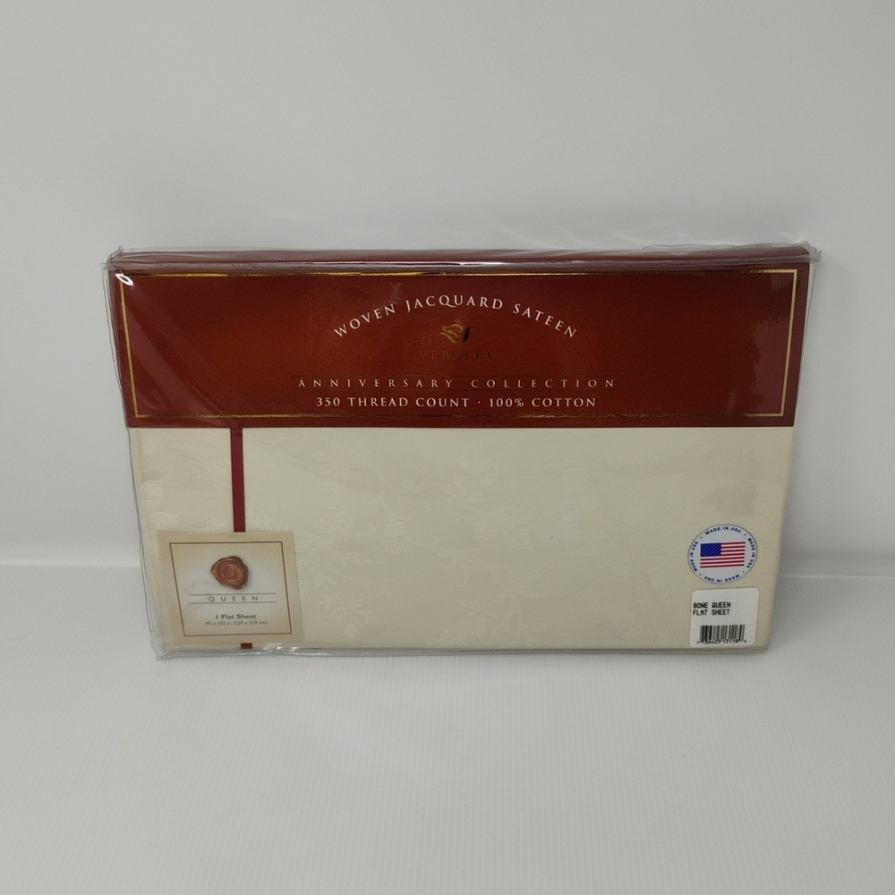 VERATEX Anniversary Jacquard‎ Floral Ivory 350 TC 100% Cotton Queen Flat Sheet